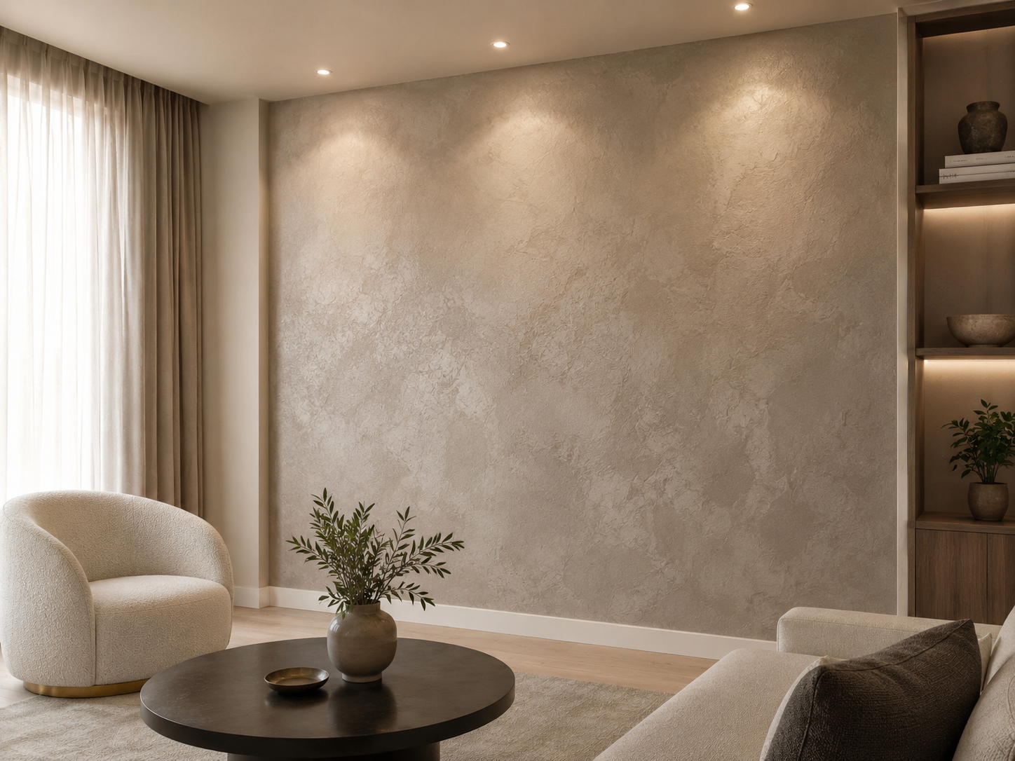 Custom media wall pricing page showing accent wall pricing for limewash finishes, textured walls, and modern decorative wall designs