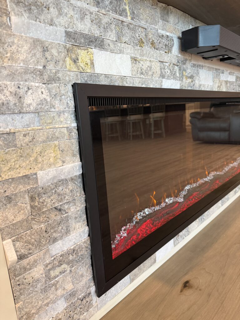 Stone finish TV media wall design