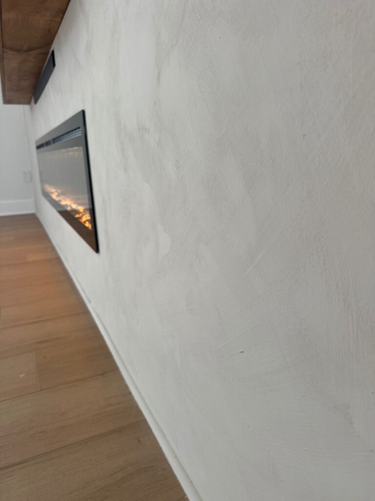 Recessed TV and Fireplace Wall Build Media wall build with recessed TV layout and linear fireplace opening