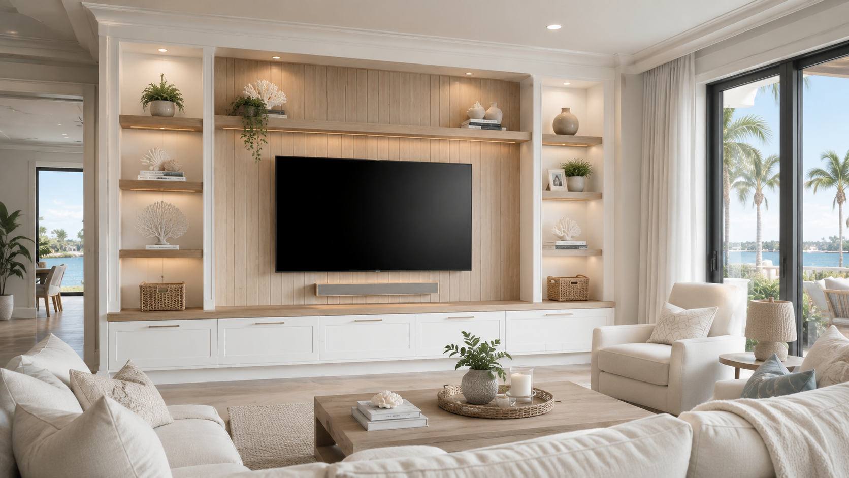Custom TV media walls Naples coastal contemporary design