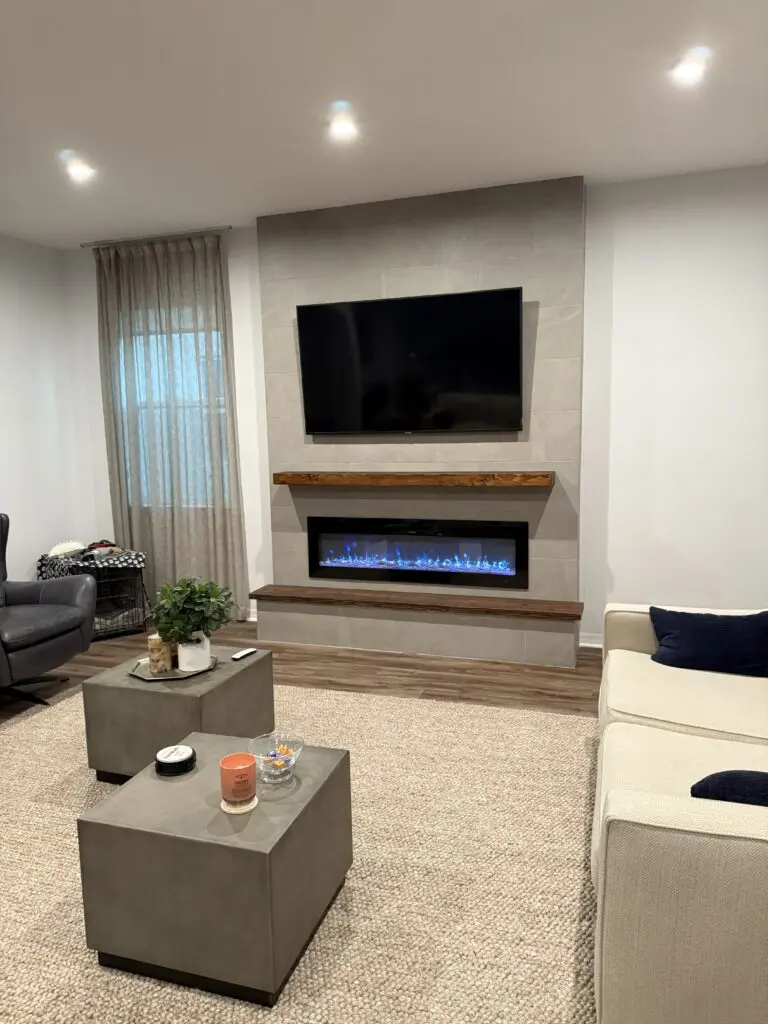 Modern TV fireplace wall Melbourne FL with clean finish and linear electric fireplace