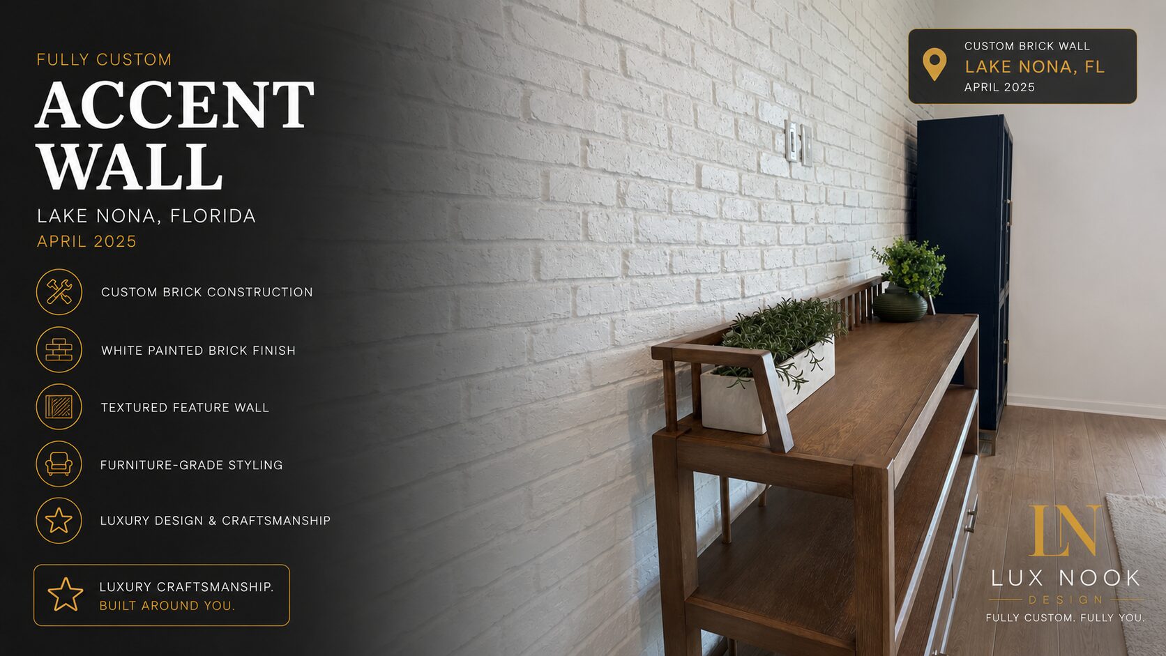 white-brick-accent-wall-lake-nona-florida.jpg Custom white brick accent wall project in Lake Nona Florida with a textured painted brick finish