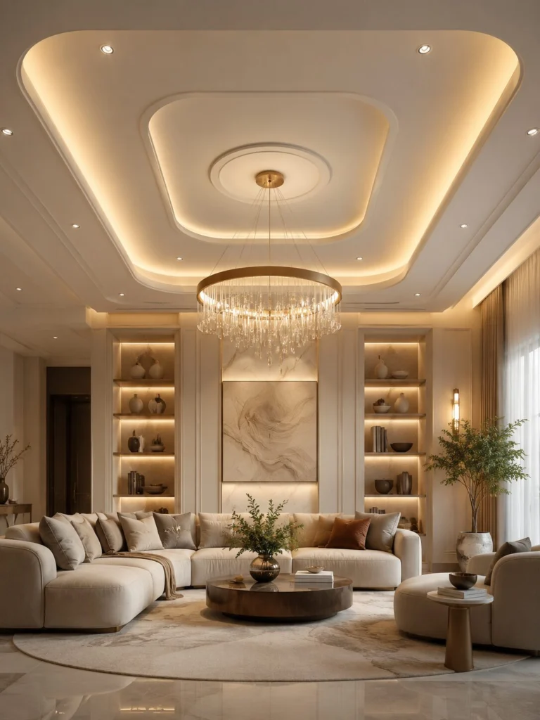 Integrated Lighting for Custom Ceiling Designs Custom ceiling lighting plan with recessed lights, perimeter LED lighting, chandelier placement, and coordinated architectural ceiling details.