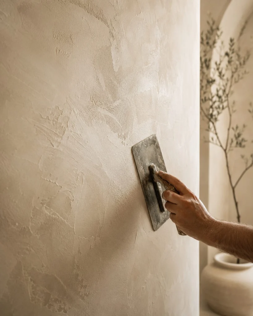 Professional installation of a custom accent wall with surface preparation, hand-applied textured finish, trim details, and integrated lighting.