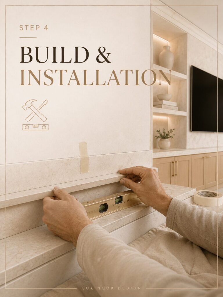 Custom media wall construction, installation, and finishing process