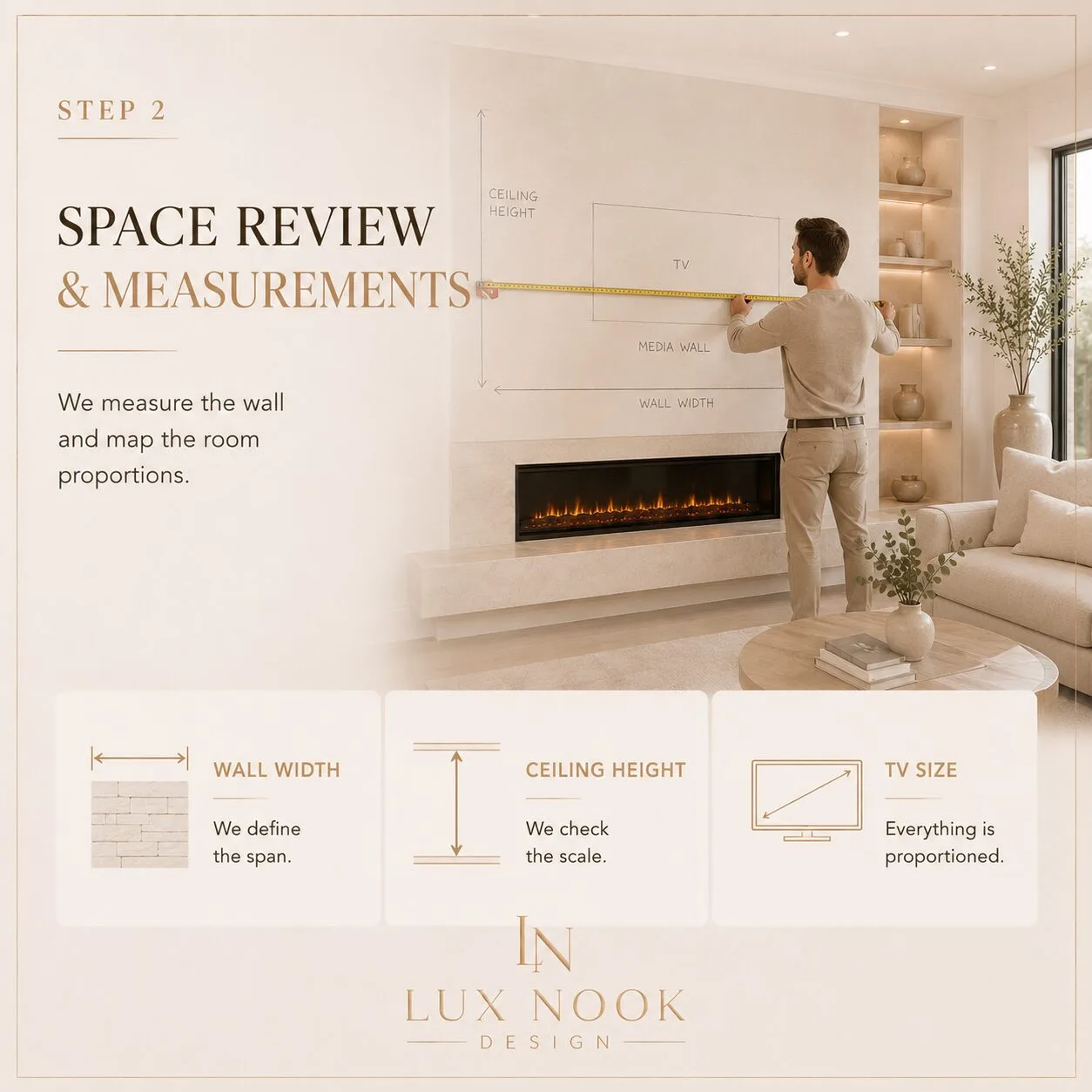 Space Review and Measurements Measuring a room for a custom TV media wall