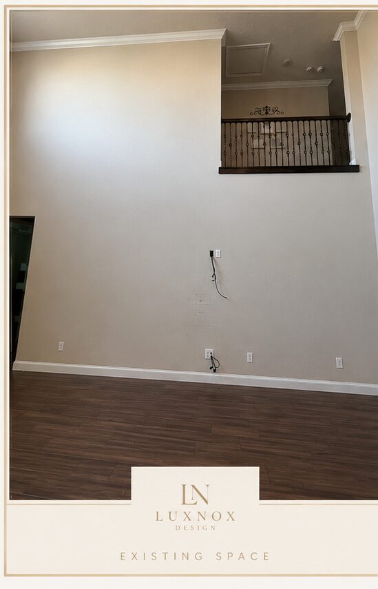 Existing Space Before Construction Existing living room wall before construction of a custom fireplace media wall