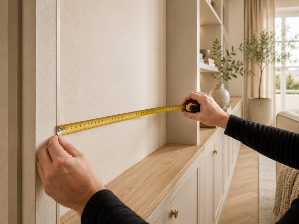 Measuring the width of an interior wall for a custom media wall project