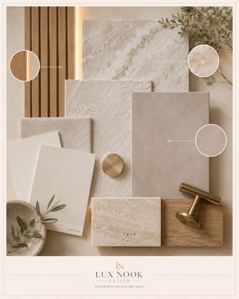 Finish and Material Selection | Lux Nook Design Finish and material selection for custom interior feature design in Florida