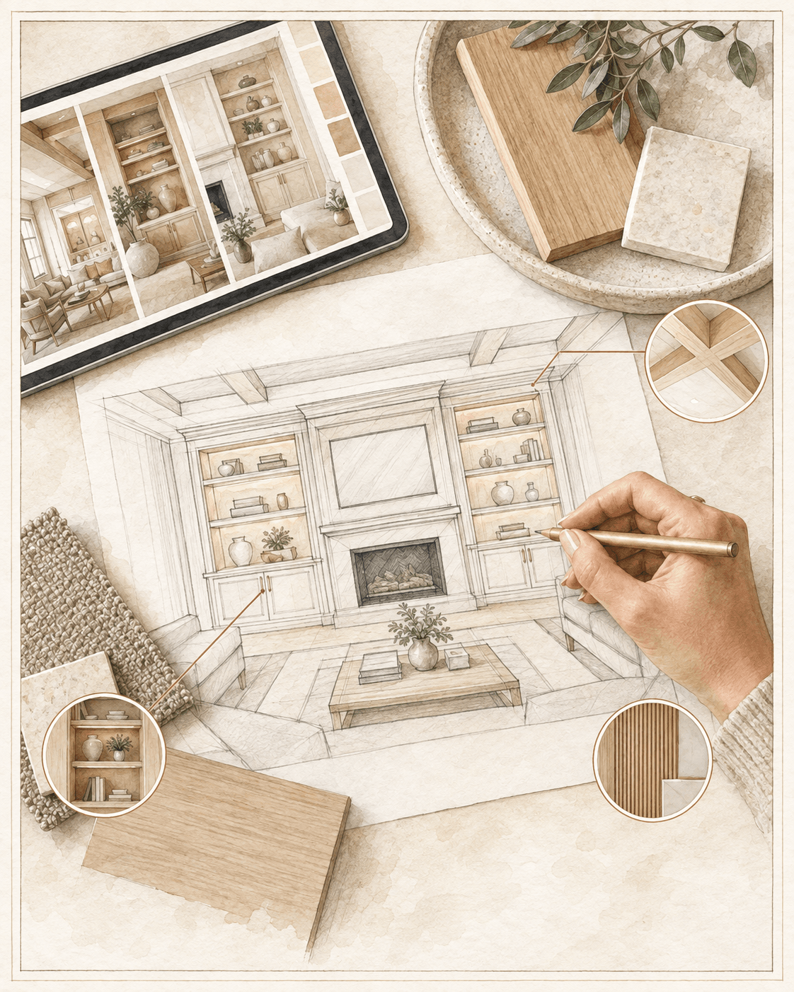 Concept planning for a custom wall and built-in design project in Florida