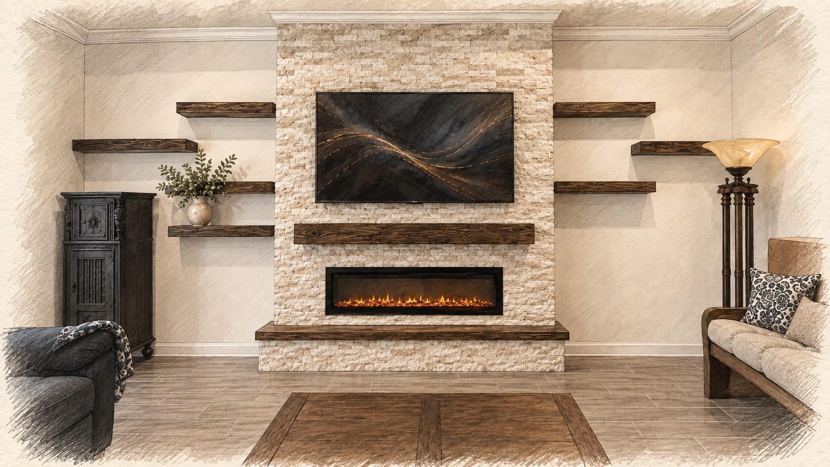 Palm Bay ledger stone project showing the visible fireplace opening