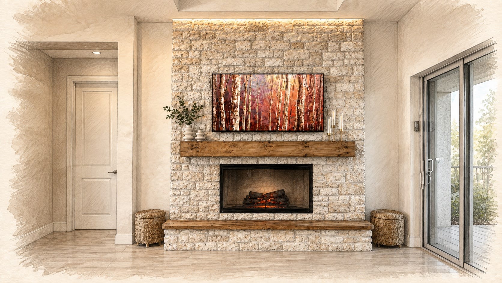 Fort Myers natural stone fireplace project illustration