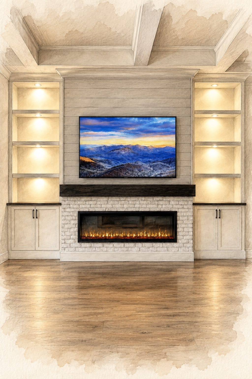 Media wall budget example based on a real Lux Nook brick and shiplap fireplace TV wall in Orlando Media wall budget example based on a real Lux Nook brick and shiplap fireplace TV wall in Orlando