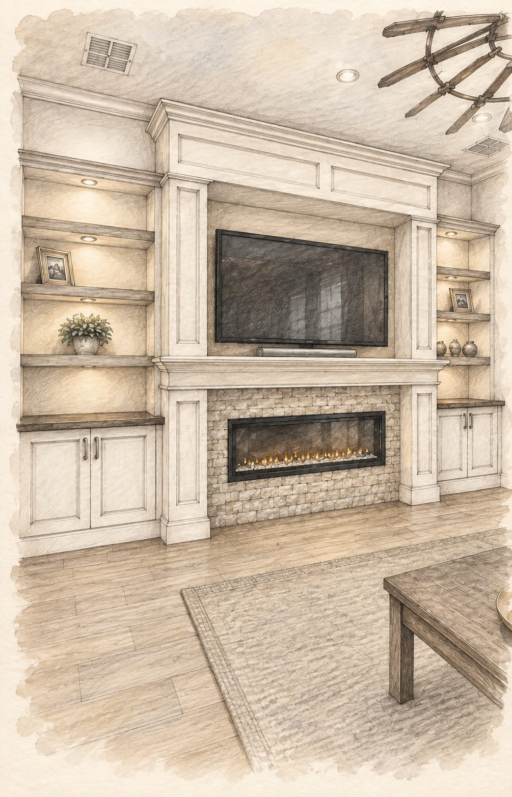 Approved pencil design for the same Lux Nook fireplace media wall project Approved pencil design for the same Lux Nook fireplace media wall project