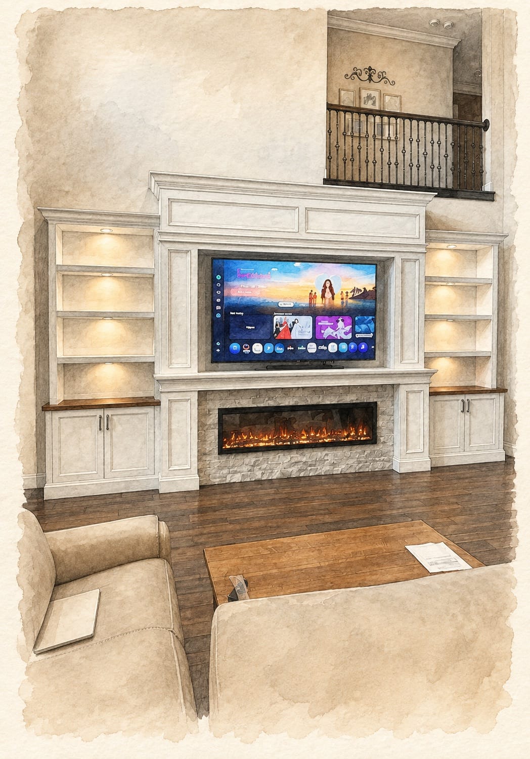 Finished Lux Nook fireplace media wall created from the approved design Finished Lux Nook fireplace media wall created from the approved design